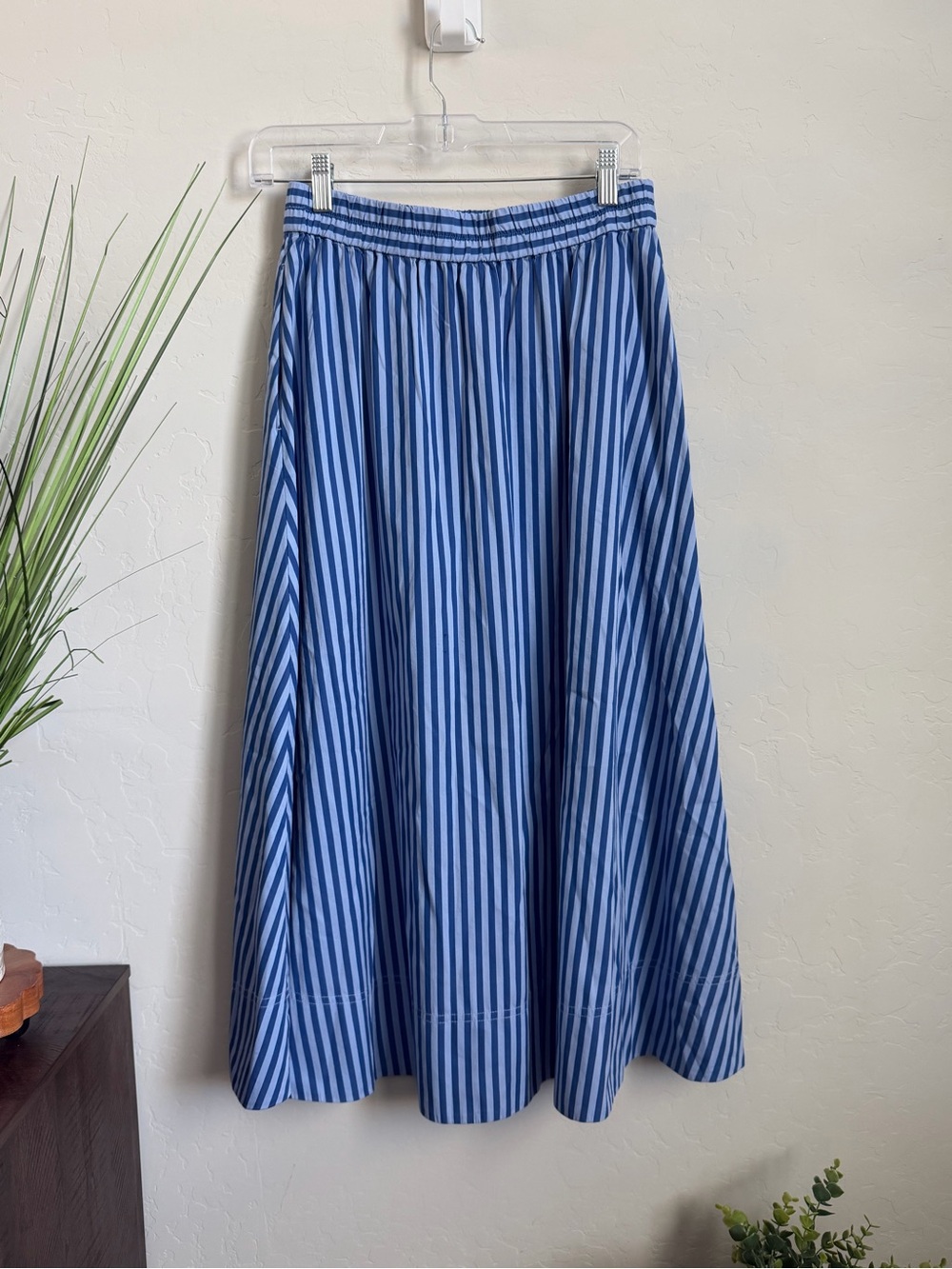 Madewell NWT Dark Blue & Light Blue Striped Cotton Midi Skirt Pockets Size